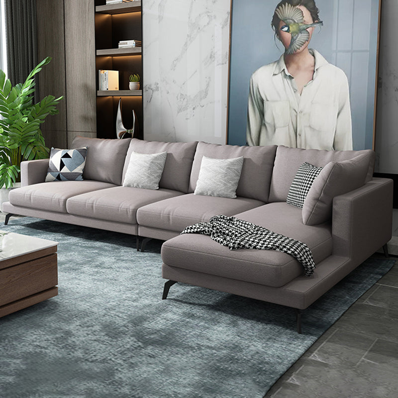 Square 4-Seater Sectional with Pillows Back in Linen Blend L-shape Sectional