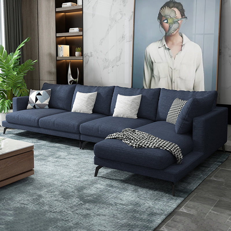 Square 4-Seater Sectional with Pillows Back in Linen Blend L-shape Sectional