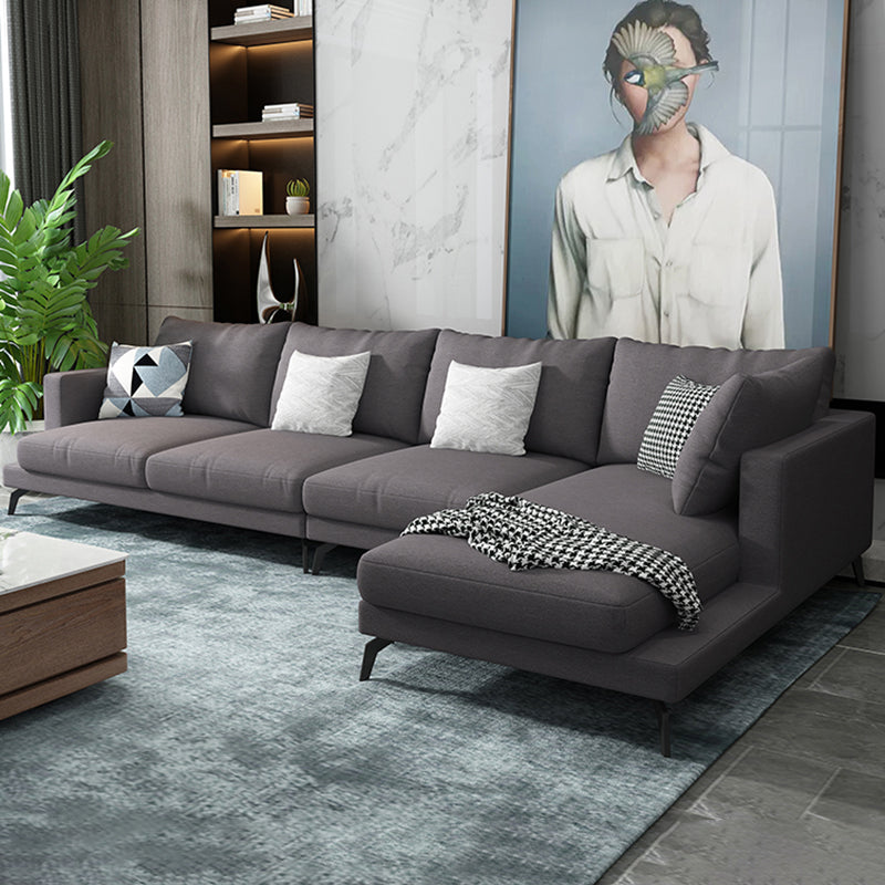 Square 4-Seater Sectional with Pillows Back in Linen Blend L-shape Sectional