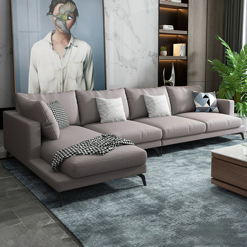 Square 4-Seater Sectional with Pillows Back in Linen Blend L-shape Sectional