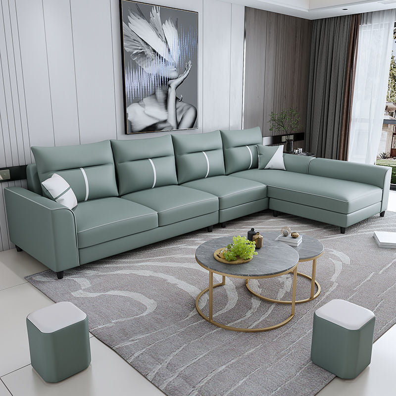 Modern Faux Leather Sectional with Chaise and Pillow Back for Living Room