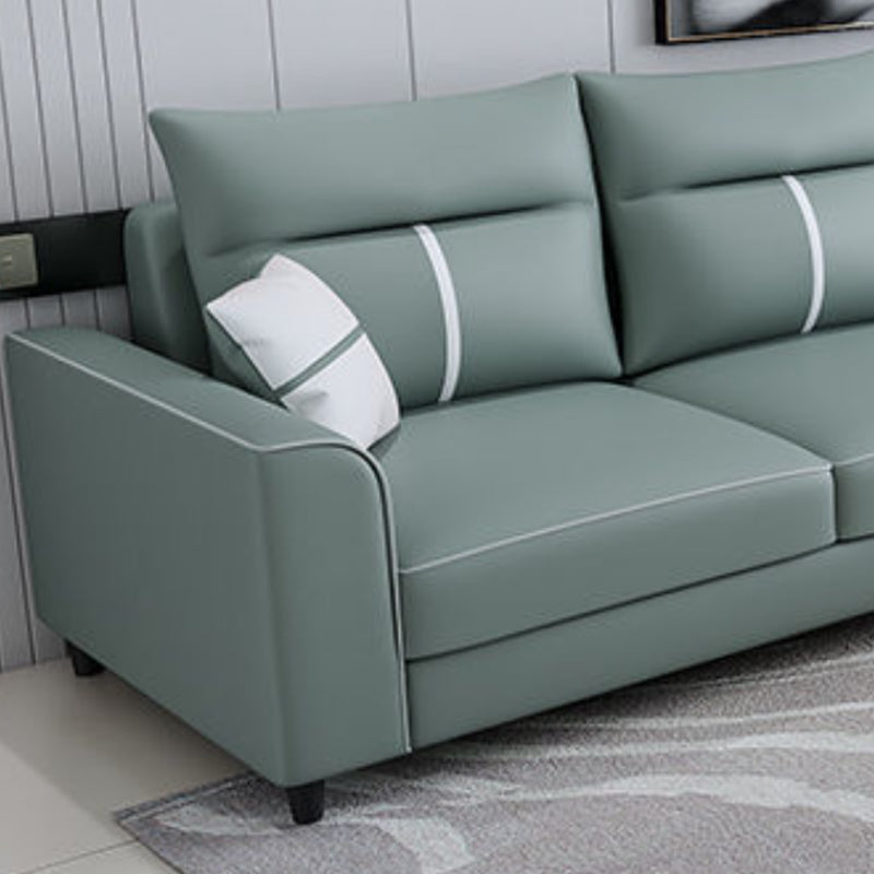 Modern Faux Leather Sectional with Chaise and Pillow Back for Living Room