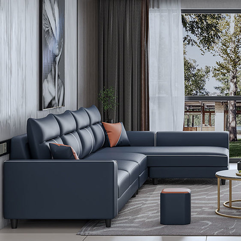 Modern Faux Leather Sectional with Chaise and Pillow Back for Living Room