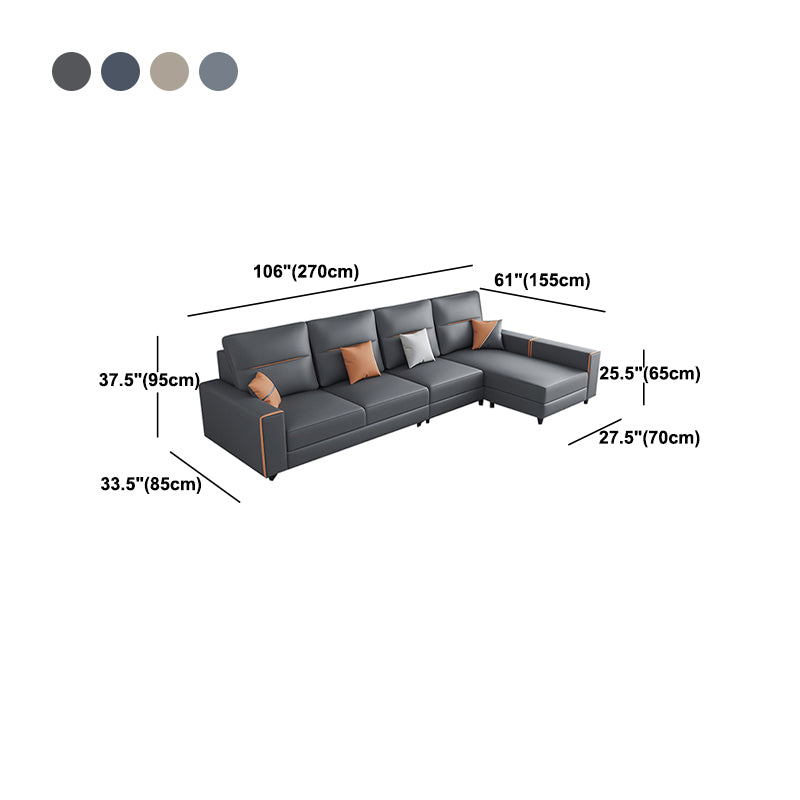 Faux Leather Sectional with 4 Pillows Back and Square Arms for Living Room