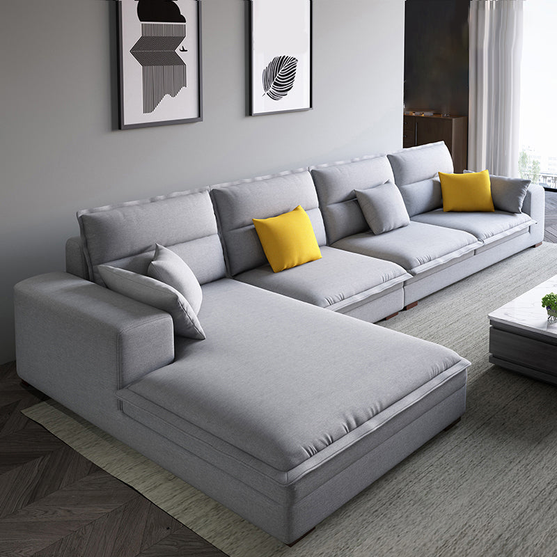 Contemporary Sectional with Pillow Top Arms for 4 People Stationary Sofa