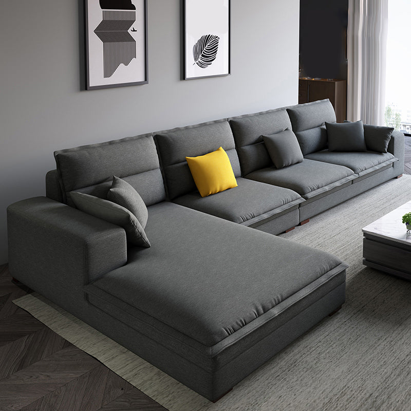 Contemporary Sectional with Pillow Top Arms for 4 People Stationary Sofa