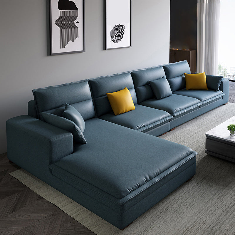 Contemporary Sectional with Pillow Top Arms for 4 People Stationary Sofa