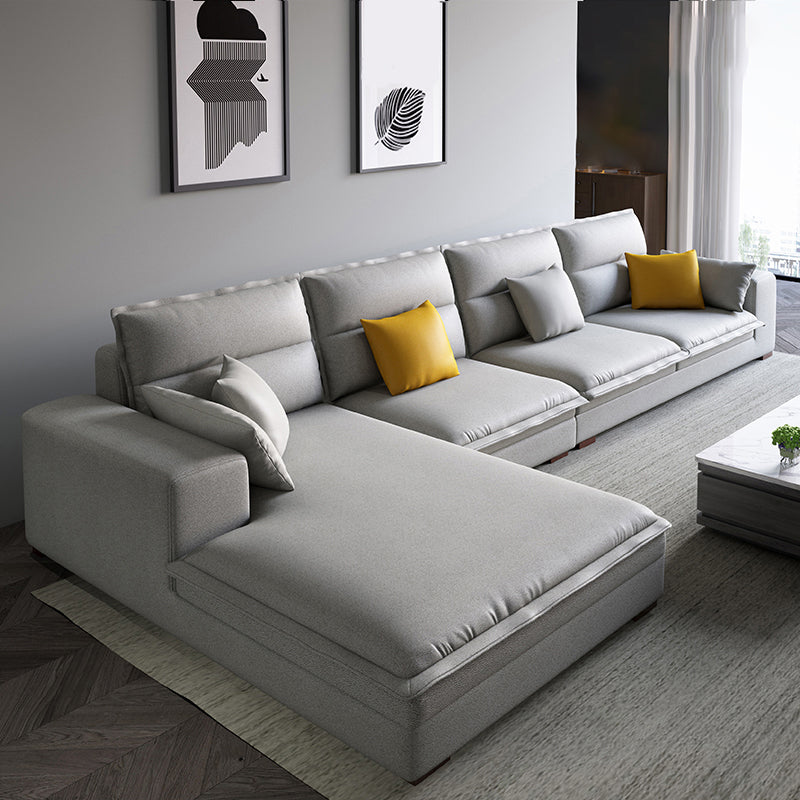 Contemporary Sectional with Pillow Top Arms for 4 People Stationary Sofa