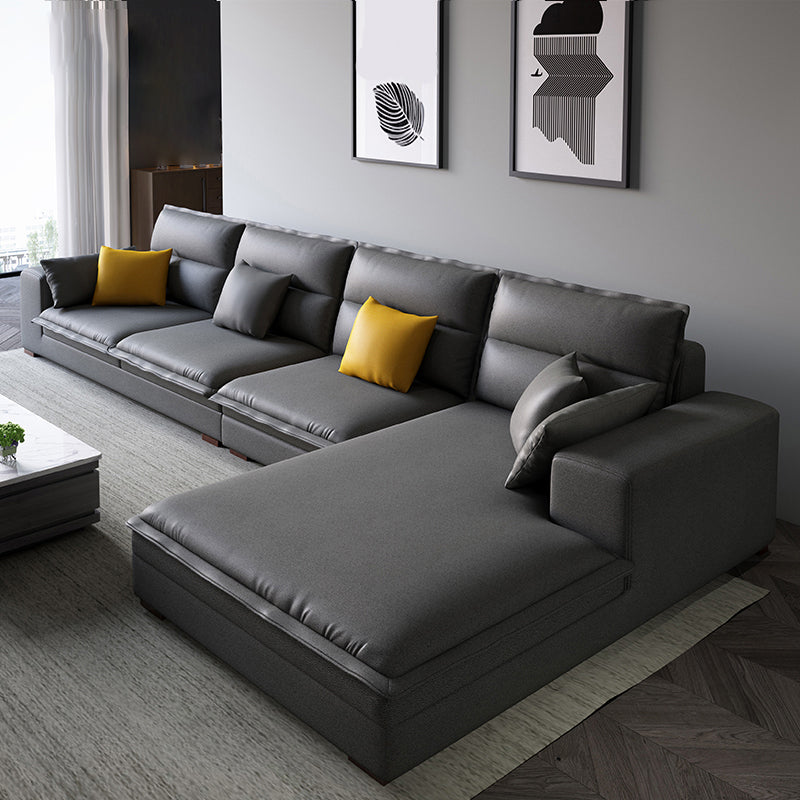 Contemporary Sectional with Pillow Top Arms for 4 People Stationary Sofa