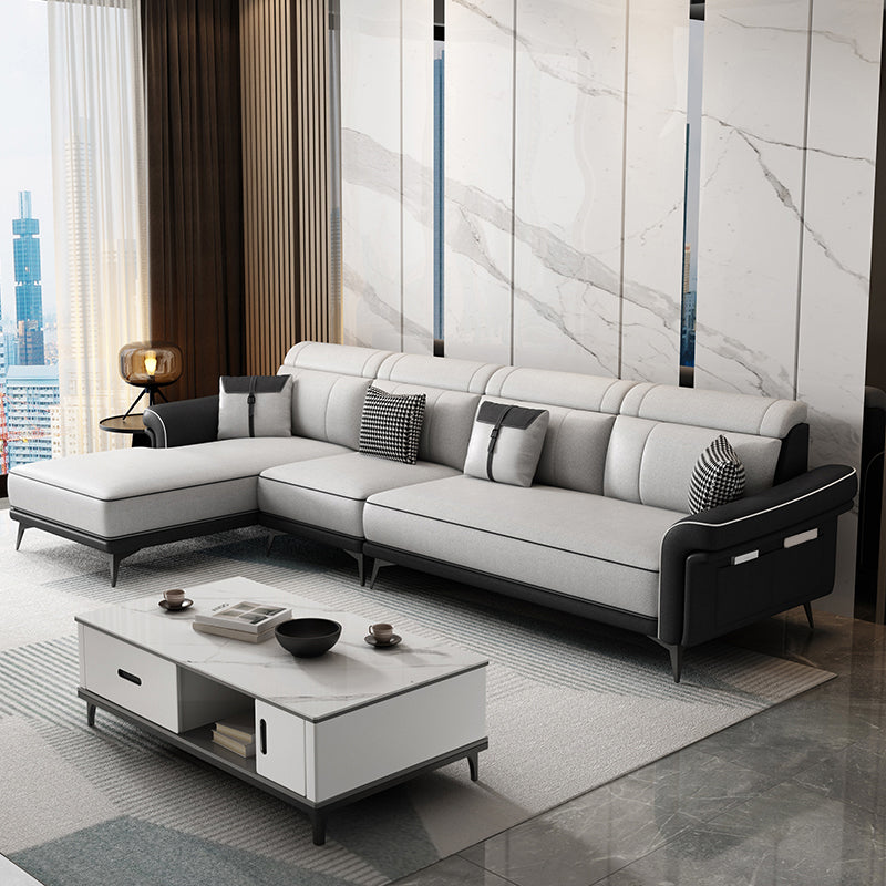 Faux Leather 4-Seater Sectional with Flared Arms and Storage for Living Room