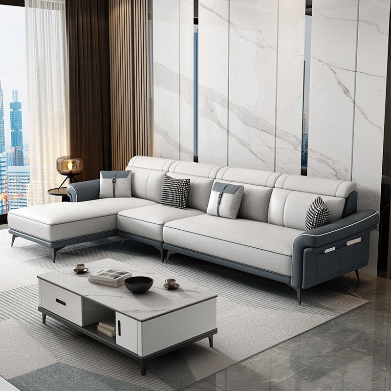 Faux Leather 4-Seater Sectional with Flared Arms and Storage for Living Room