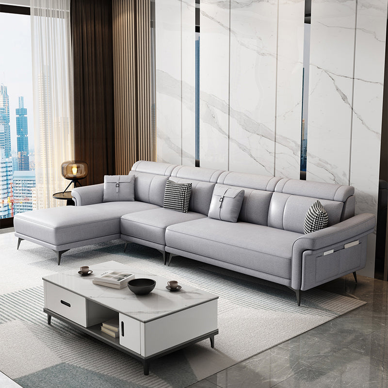 Faux Leather 4-Seater Sectional with Flared Arms and Storage for Living Room