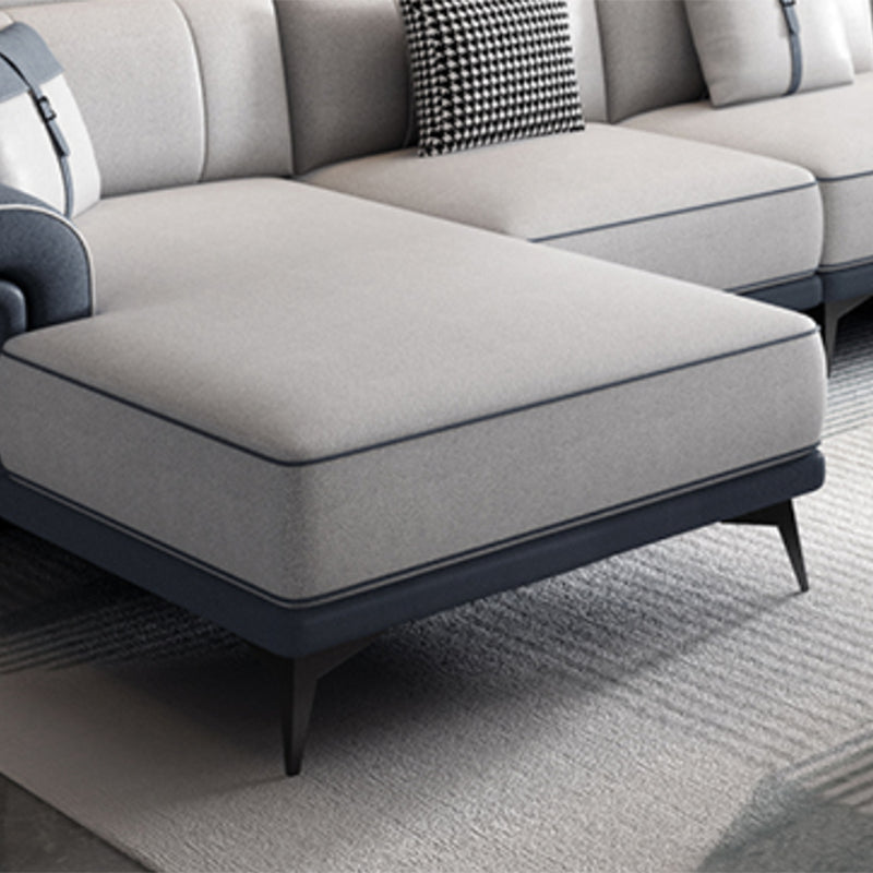 Faux Leather 4-Seater Sectional with Flared Arms and Storage for Living Room