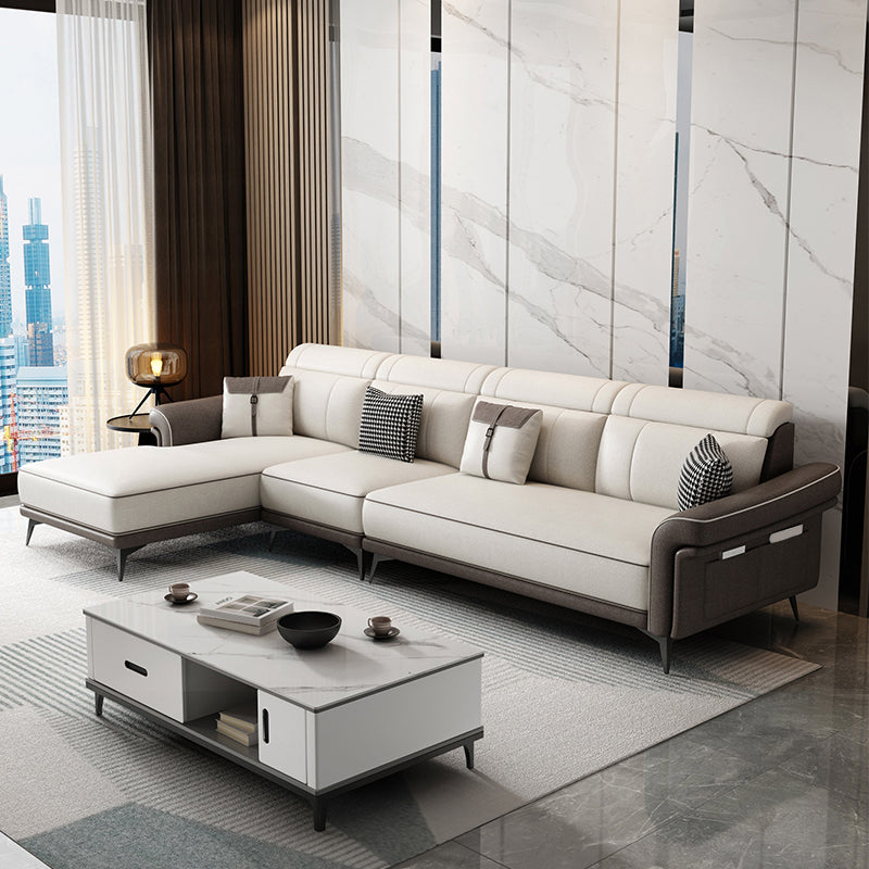 Faux Leather 4-Seater Sectional with Flared Arms and Storage for Living Room