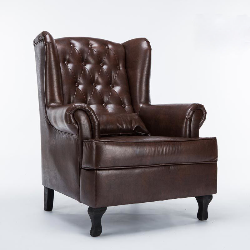 Mid-century Modern 33.46" Wide Leather Tufted Back Rolled Arms Chair