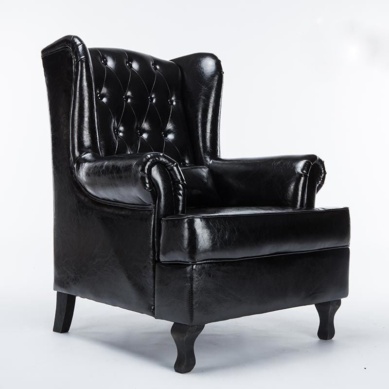 Mid-century Modern 33.46" Wide Leather Tufted Back Rolled Arms Chair