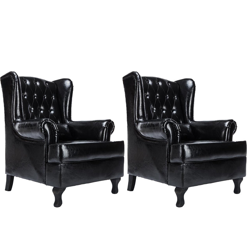 Mid-century Modern 33.46" Wide Leather Tufted Back Rolled Arms Chair