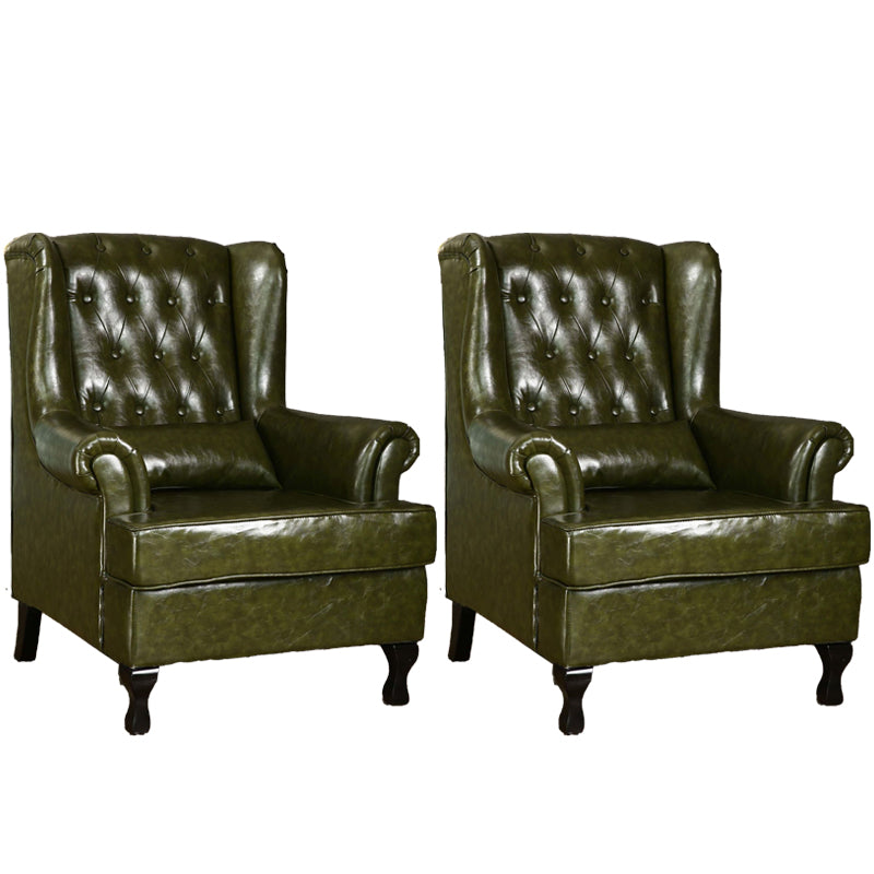 Mid-century Modern 33.46" Wide Leather Tufted Back Rolled Arms Chair