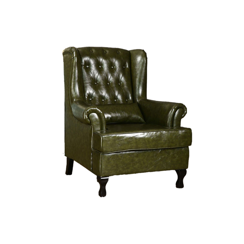 Mid-century Modern 33.46" Wide Leather Tufted Back Rolled Arms Chair