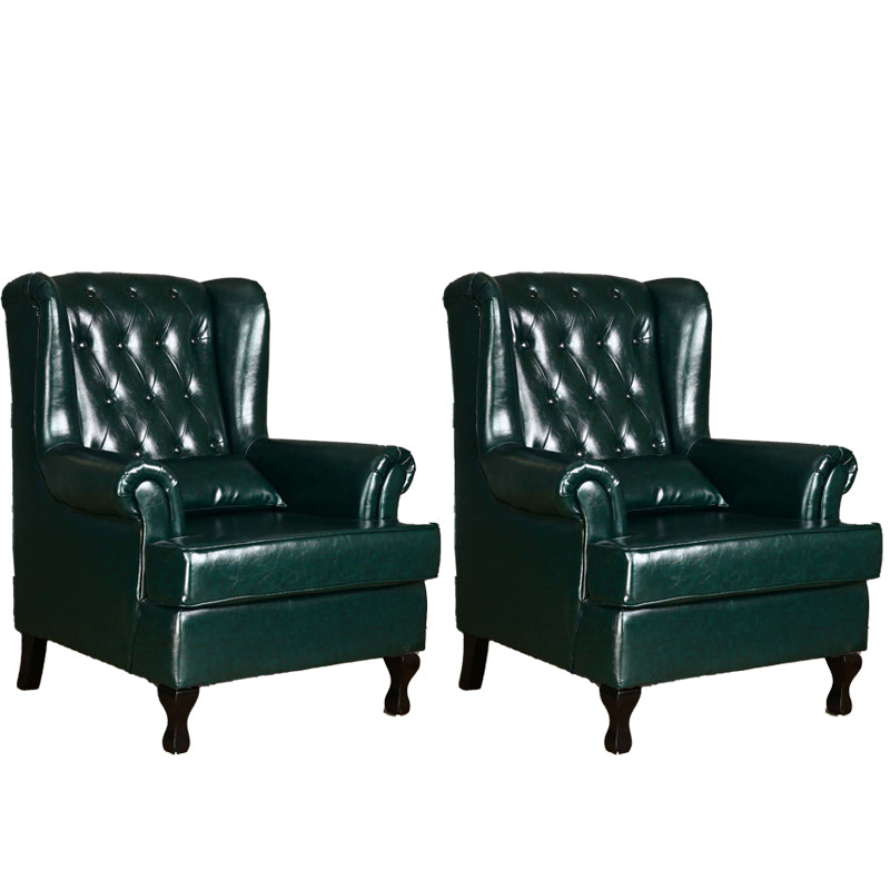 Mid-century Modern 33.46" Wide Leather Tufted Back Rolled Arms Chair