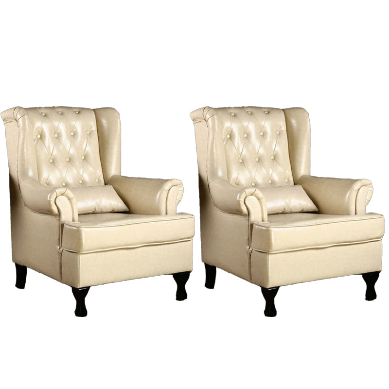 Mid-century Modern 33.46" Wide Leather Tufted Back Rolled Arms Chair