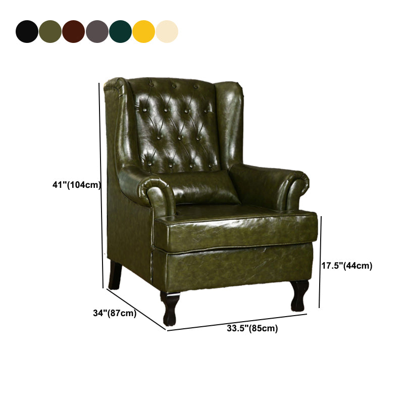 Mid-century Modern 33.46" Wide Leather Tufted Back Rolled Arms Chair