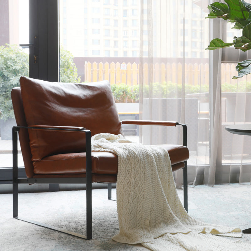 Mid-Century Modern Sled Arm Chair Leather Accent Armchair for Bedroom and Living Room