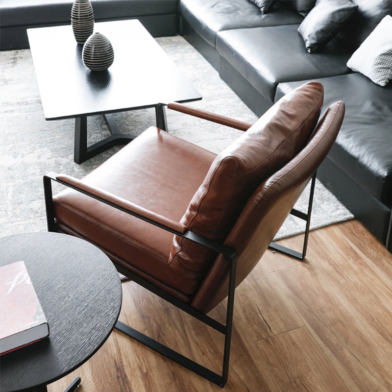 Mid-Century Modern Sled Arm Chair Leather Accent Armchair for Bedroom and Living Room