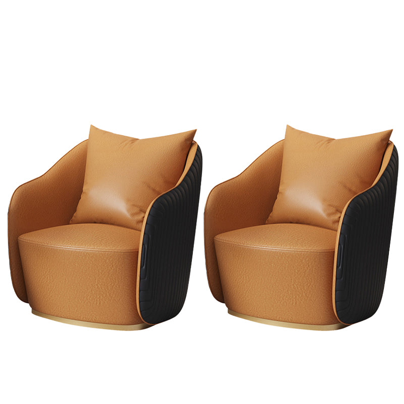 Glam Real Aniline Leather Arms Included with Pillow Barrel Accent Chair