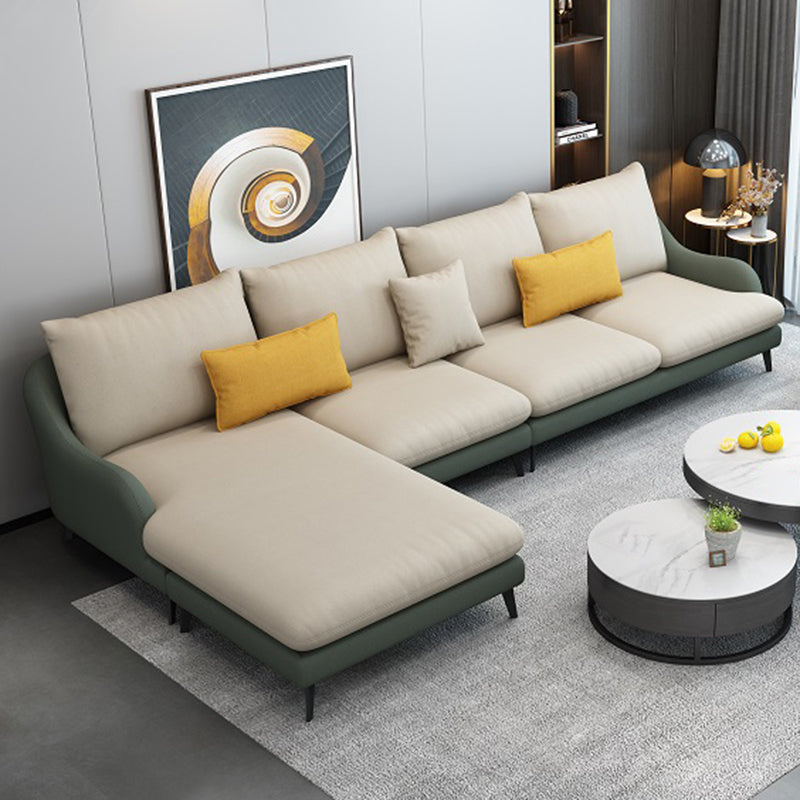 4-Seater L-Shape Sectional with Pillows Back and Slopped Arms