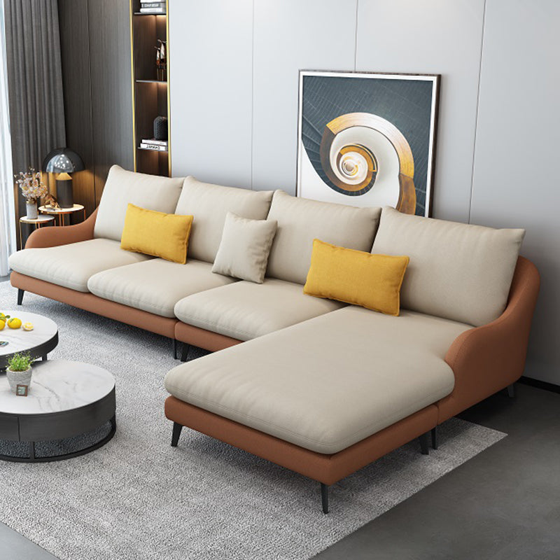 4-Seater L-Shape Sectional with Pillows Back and Slopped Arms