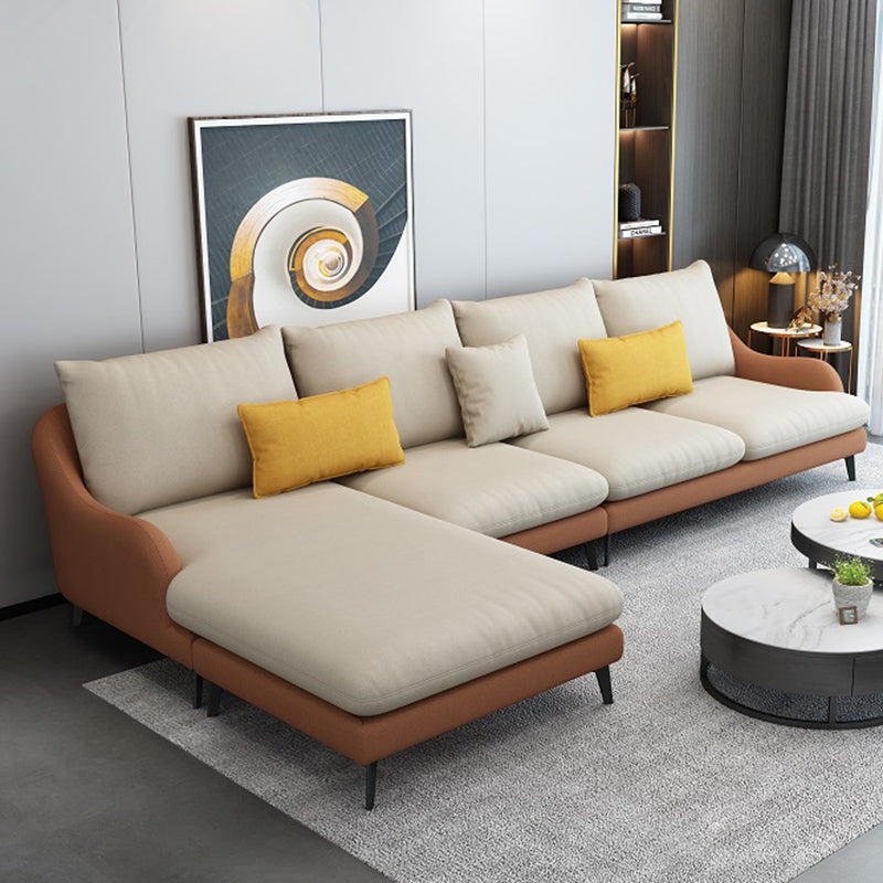 4-Seater L-Shape Sectional with Pillows Back and Slopped Arms
