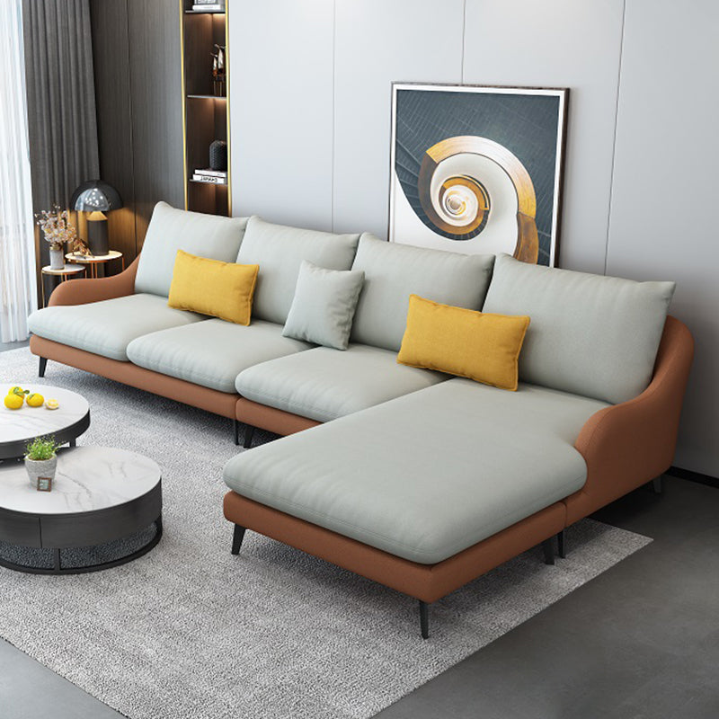 4-Seater L-Shape Sectional with Pillows Back and Slopped Arms