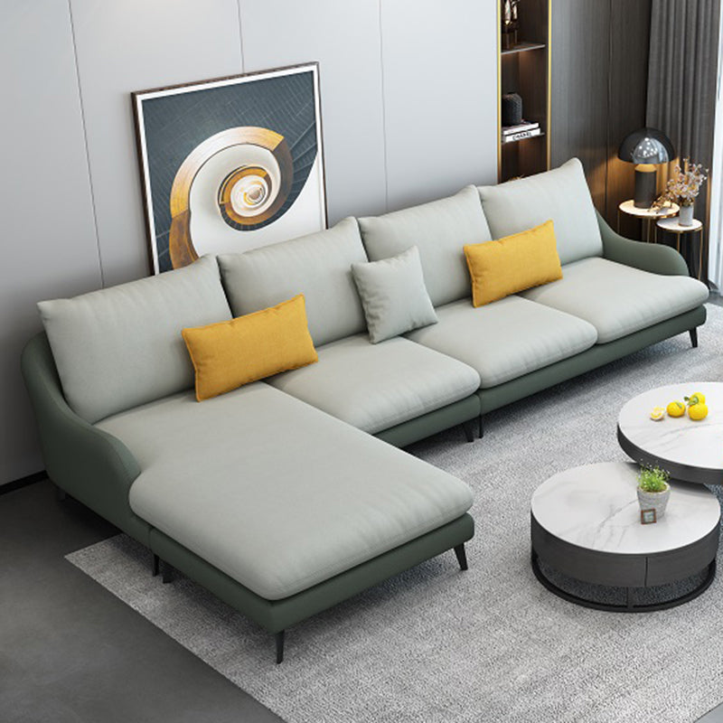 4-Seater L-Shape Sectional with Pillows Back and Slopped Arms