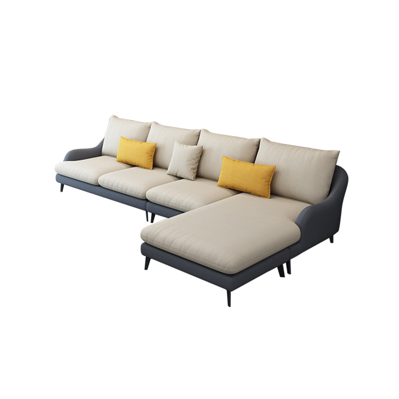 4-Seater L-Shape Sectional with Pillows Back and Slopped Arms