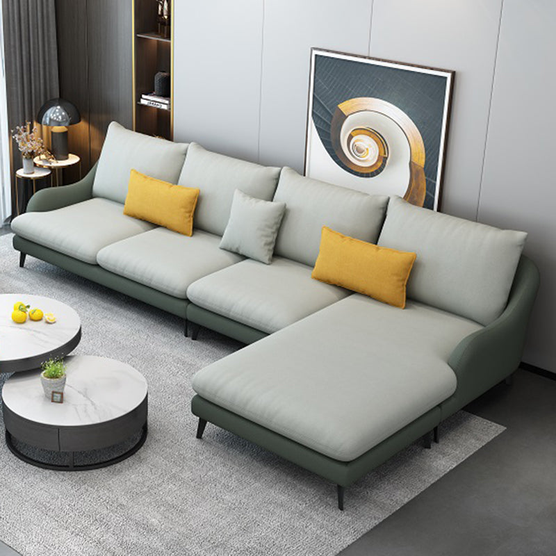 4-Seater L-Shape Sectional with Pillows Back and Slopped Arms