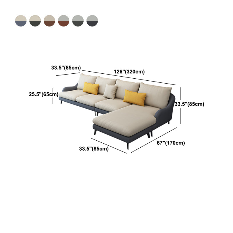 4-Seater L-Shape Sectional with Pillows Back and Slopped Arms