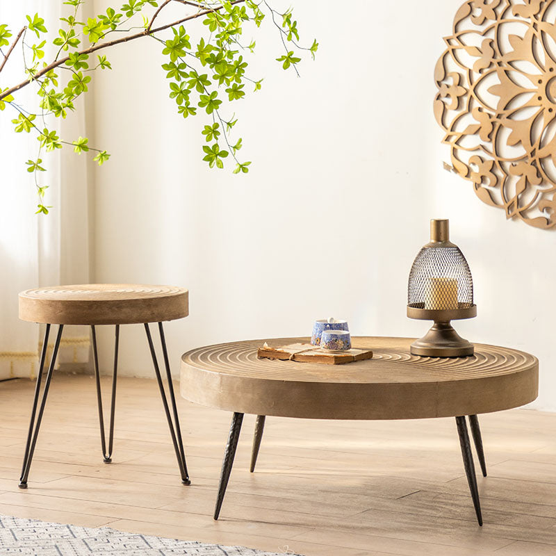 Modern Wooden Coffee Table Round Top Shape Cocktail Table for Living Room