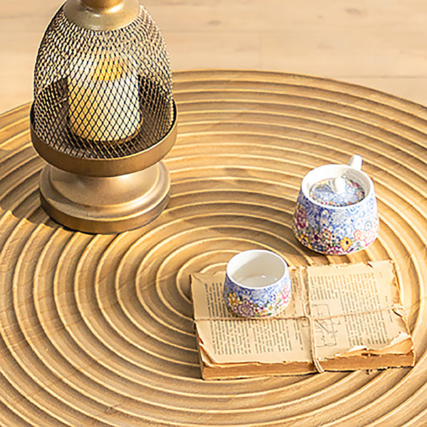 Modern Wooden Coffee Table Round Top Shape Cocktail Table for Living Room