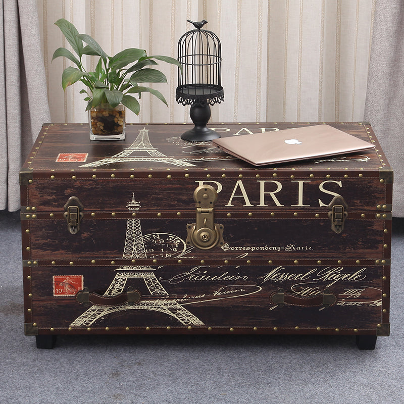 Scandinavian Trunk Storage Coffee Table Wooden Cocktail Table for Living Room
