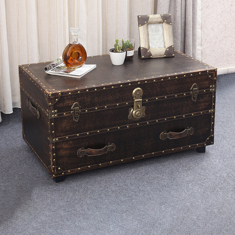 Scandinavian Trunk Storage Coffee Table Wooden Cocktail Table for Living Room