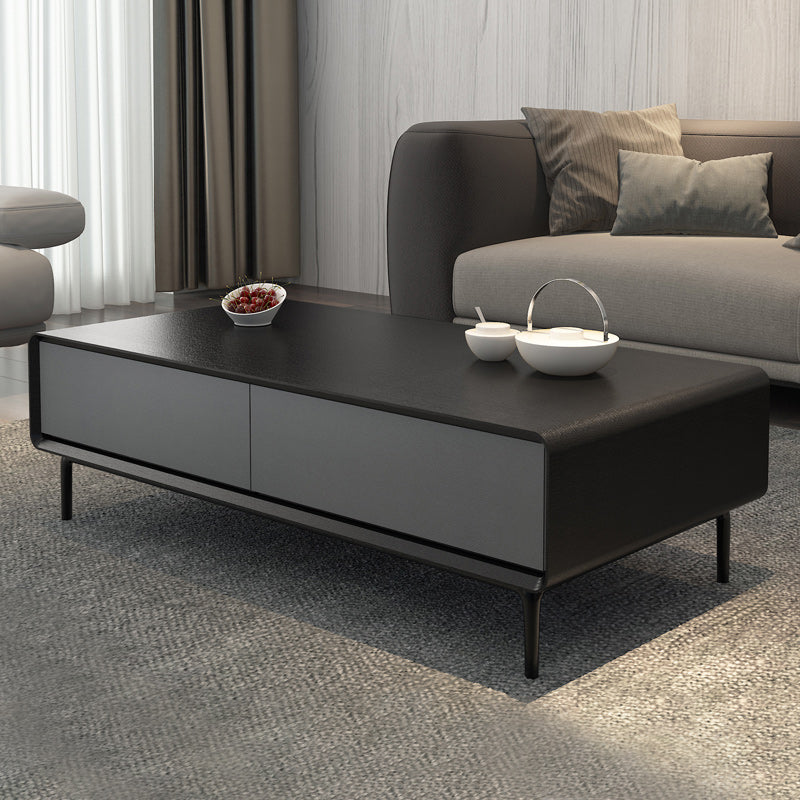 Rectangular Metal 4 Legs Base Design Wooden Table with Drawer Coffee Table