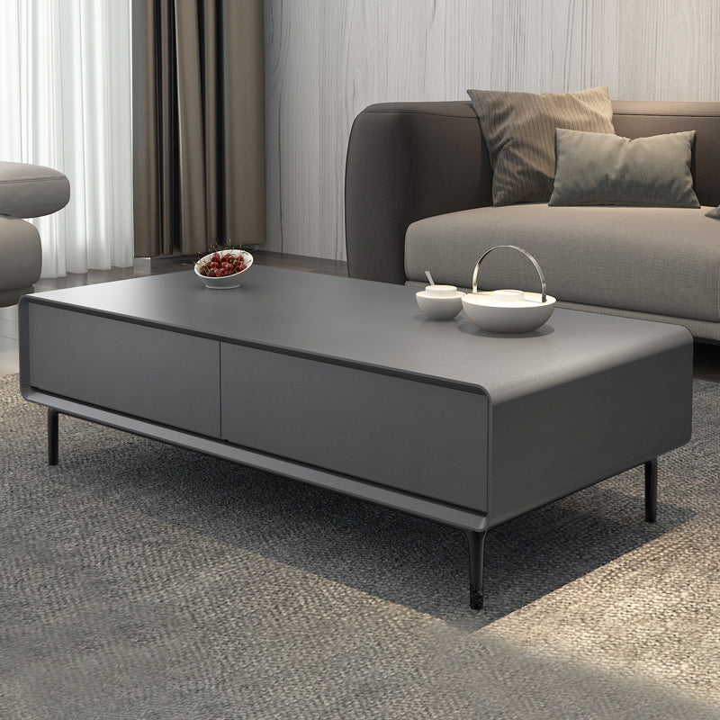 Rectangular Metal 4 Legs Base Design Wooden Table with Drawer Coffee Table