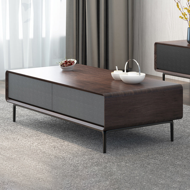 Rectangular Metal 4 Legs Base Design Wooden Table with Drawer Coffee Table