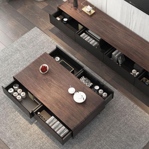 Rectangular Metal 4 Legs Base Design Wooden Table with Drawer Coffee Table