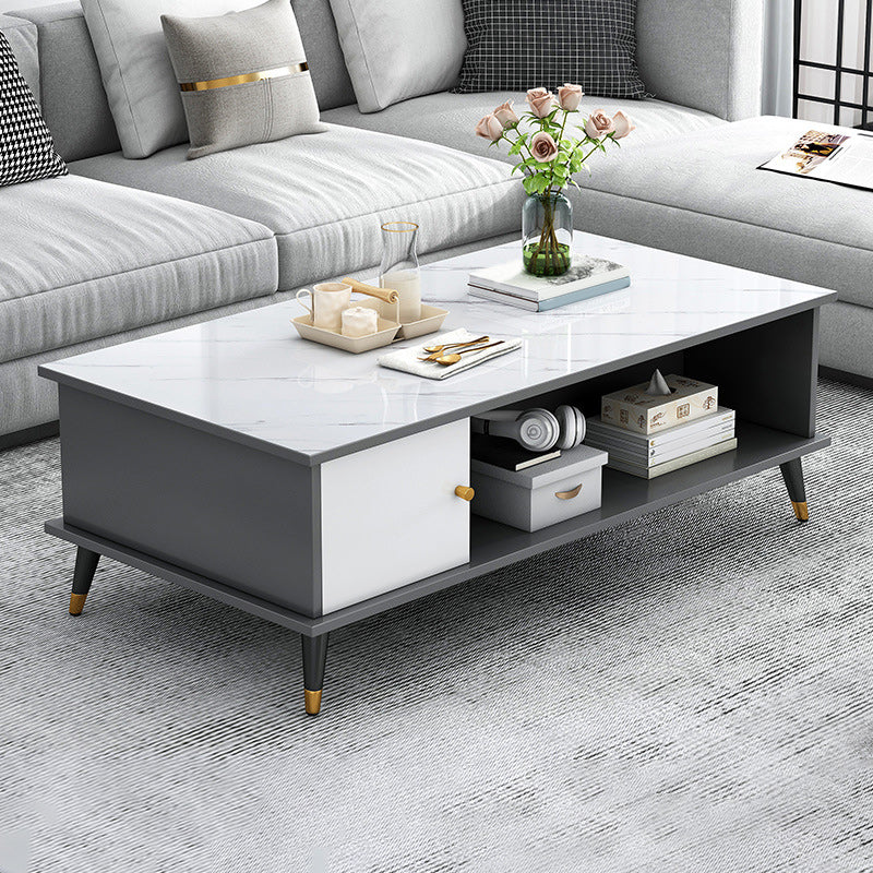 15.7" H Rectangle Wooden Coffee Table Metal 4 Legs Cocktail Table with Storage
