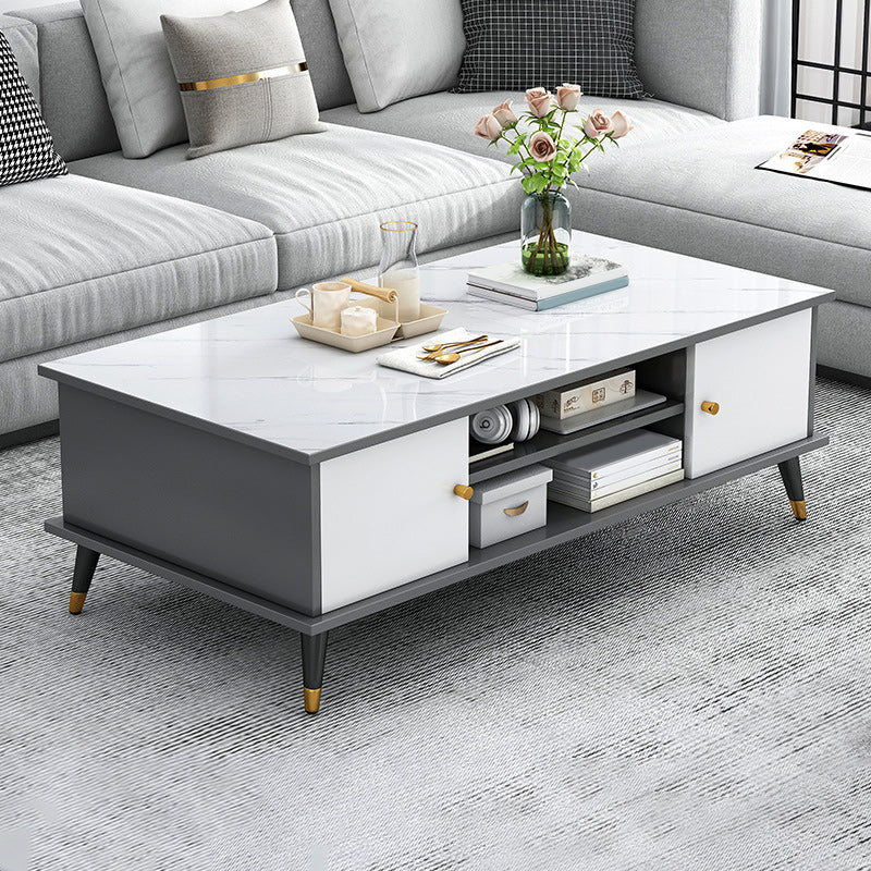 15.7" H Rectangle Wooden Coffee Table Metal 4 Legs Cocktail Table with Storage