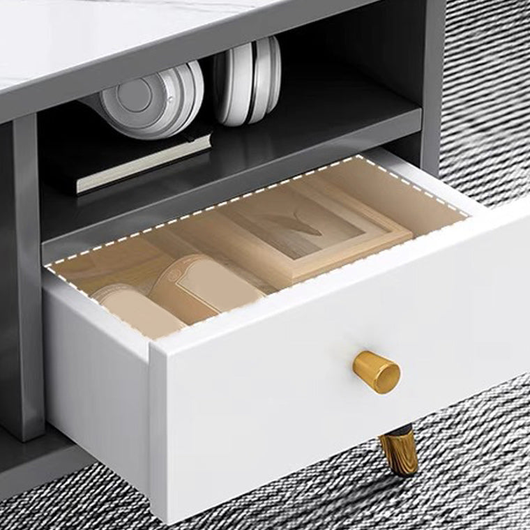 15.7" H Rectangle Wooden Coffee Table Metal 4 Legs Cocktail Table with Storage