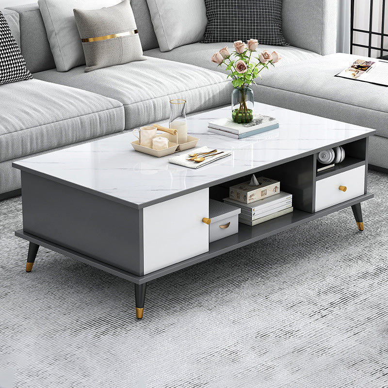 15.7" H Rectangle Wooden Coffee Table Metal 4 Legs Cocktail Table with Storage