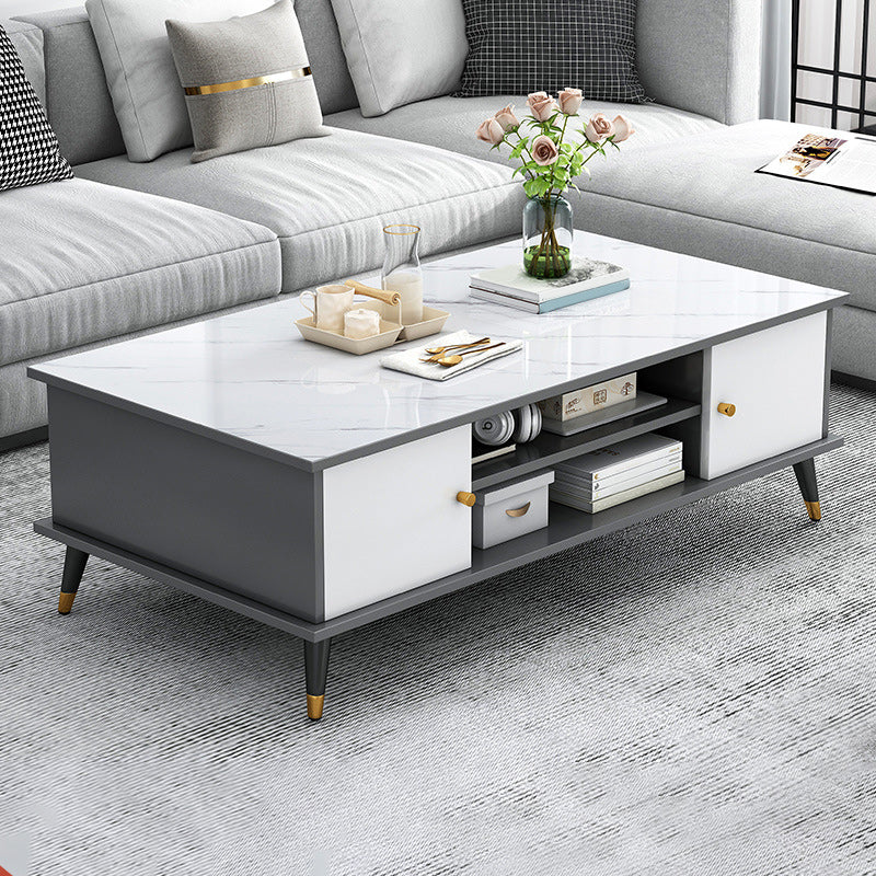 15.7" H Rectangle Wooden Coffee Table Metal 4 Legs Cocktail Table with Storage